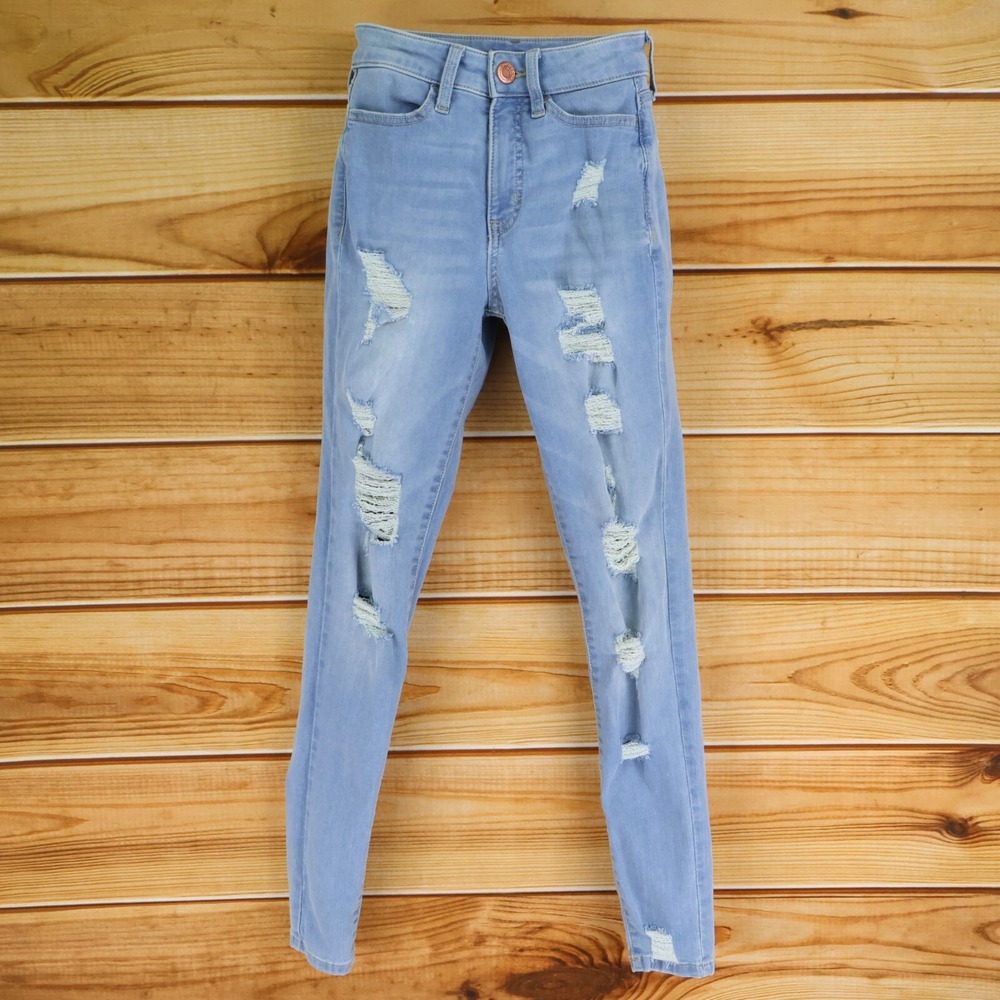 SO Jeggings Jeans Distressed High Rise Curvy Fit Womens Size 0 Blue‎ Light Wash